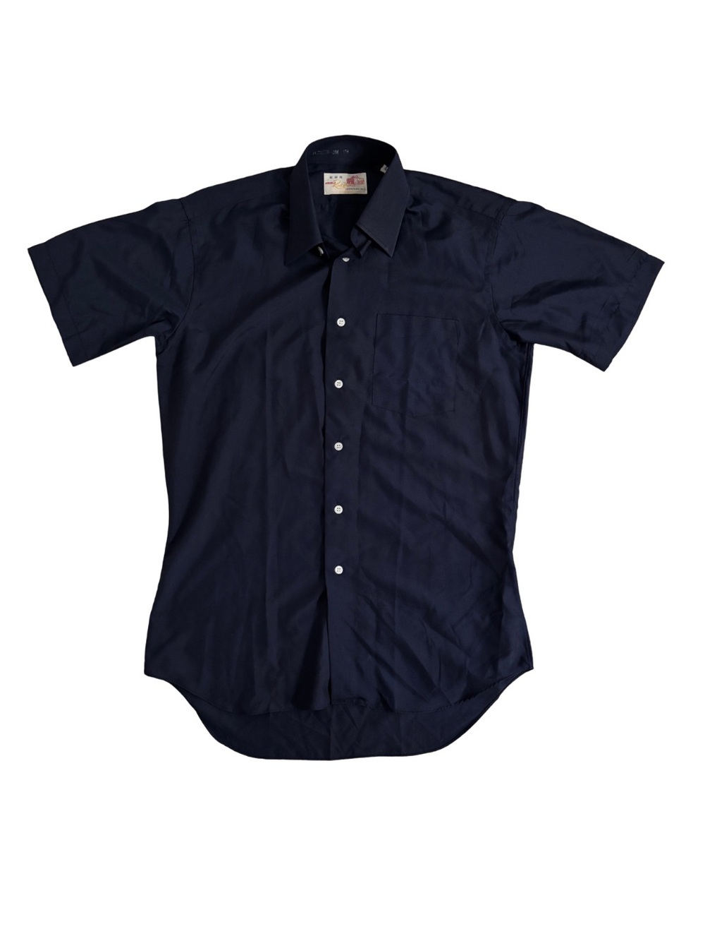 1980’s Double Red Horse Silk Navy Short-Sleeve Button-Up Shirt
